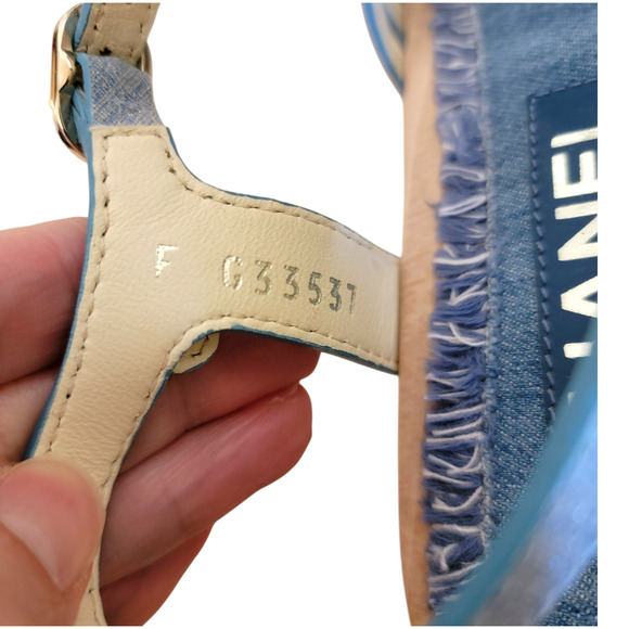 Chanel Denim Clogs CC Logo Sandals Blue Strappy Pearls Heel Shoes Day 7.5 38 - Picture 5 of 12